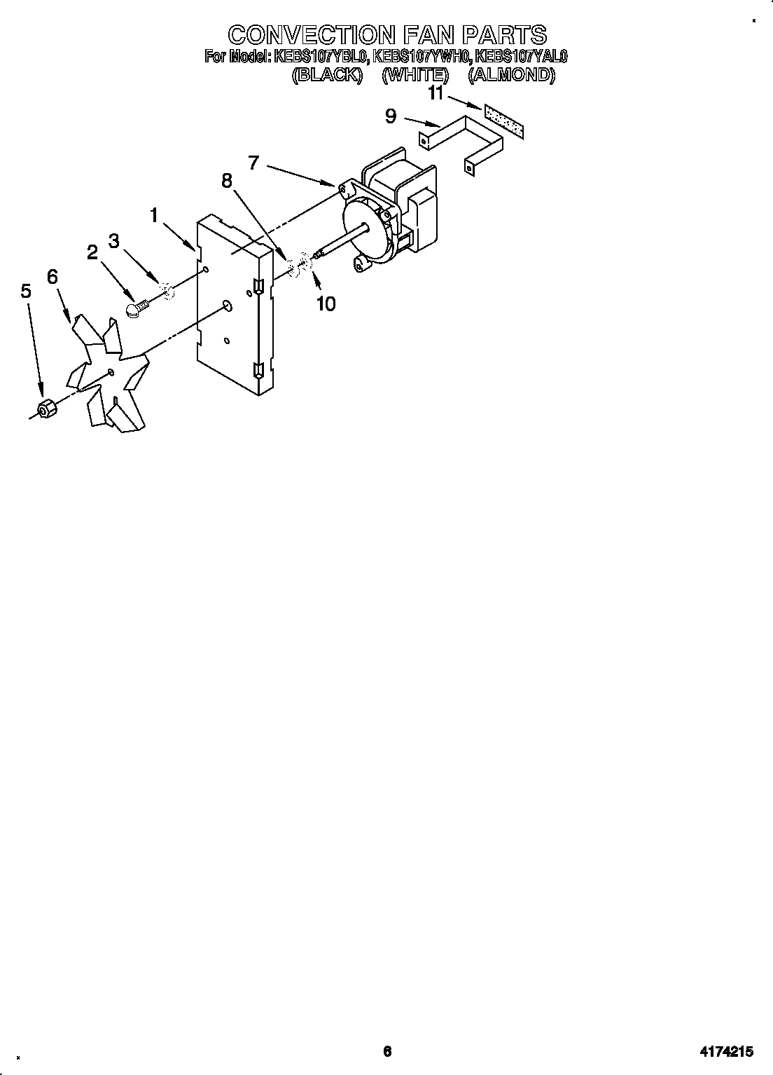 KitchenAid KEBS107YWH0 convection fan diagram
