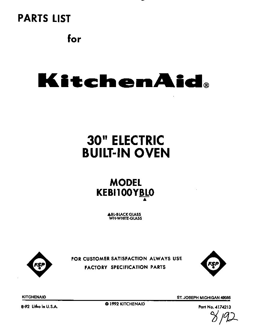 KitchenAid KEBI100YWH0 front cover diagram