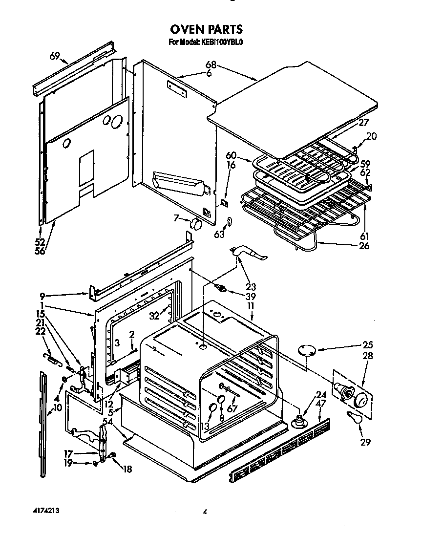 KitchenAid KEBI100YWH0 oven diagram