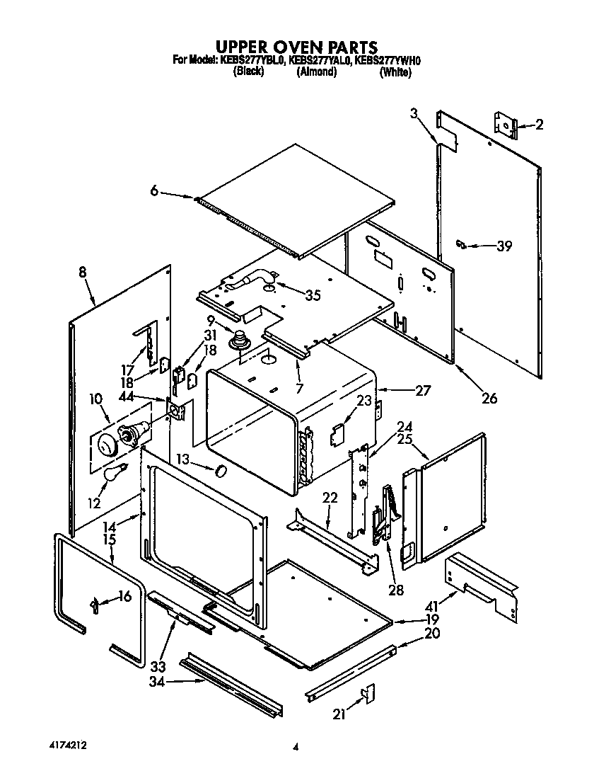 KitchenAid KEBS277YWH0 upper oven diagram