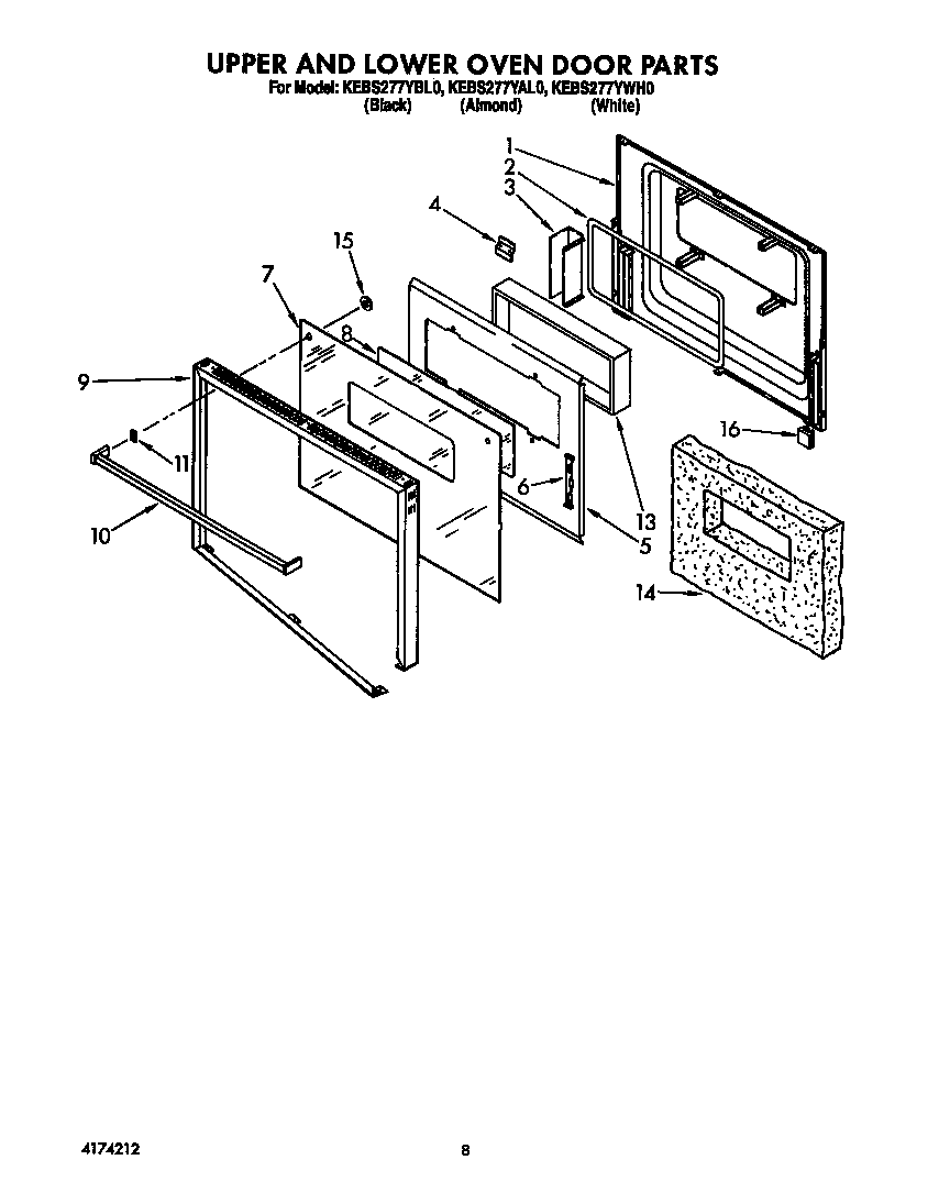 KitchenAid KEBS277YWH0 upper and lower oven door diagram