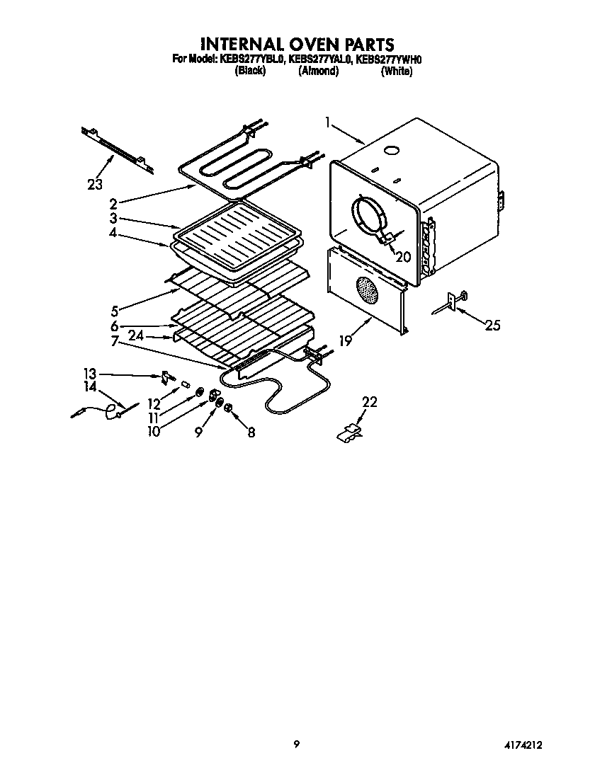KitchenAid KEBS277YWH0 internal oven diagram