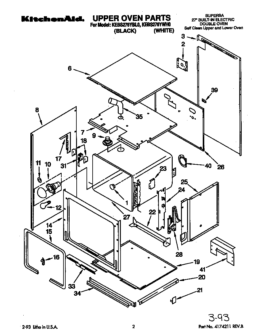 KitchenAid KEBS276YWH0 upper oven diagram