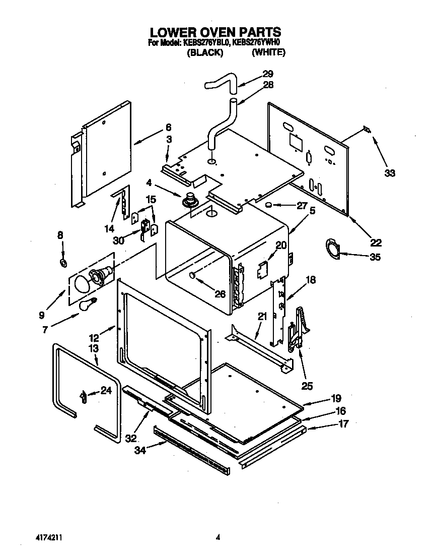 KitchenAid KEBS276YWH0 lower oven diagram