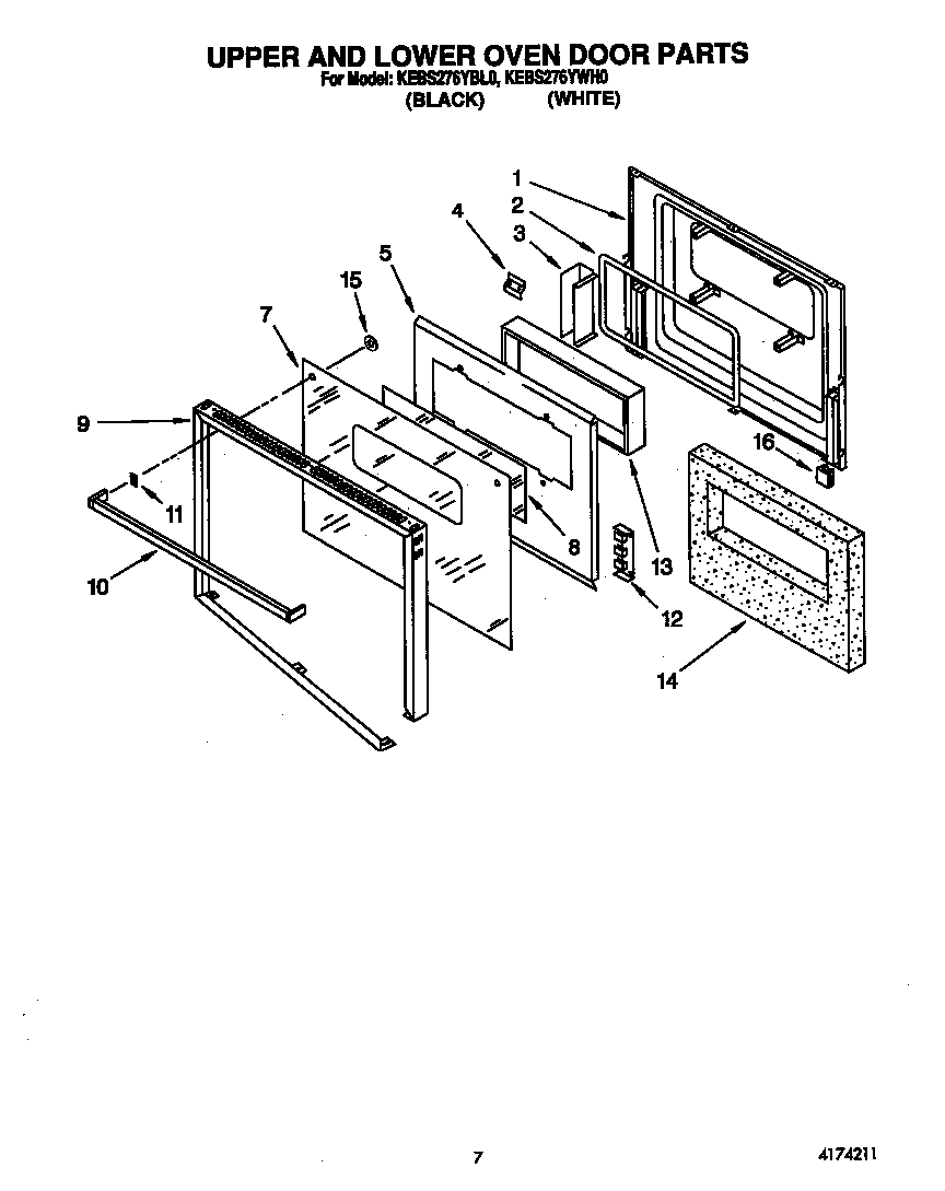 KitchenAid KEBS276YWH0 upper and lower oven door diagram