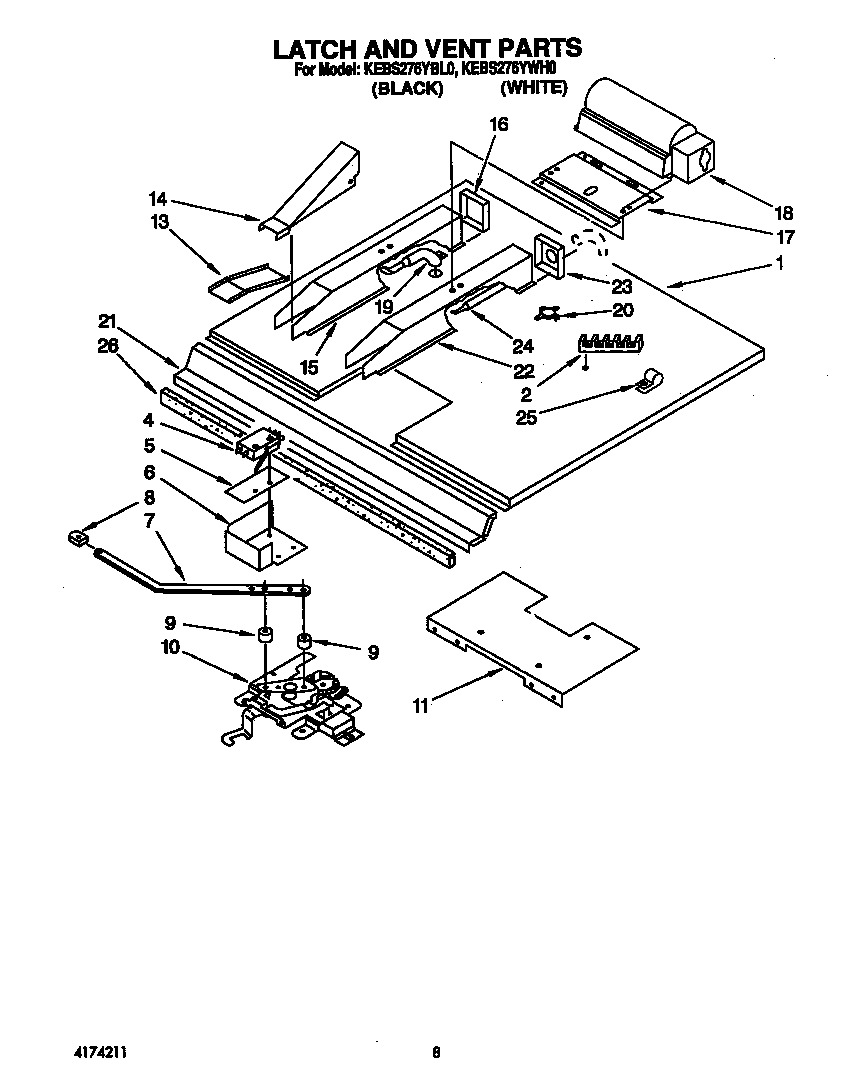 KitchenAid KEBS276YWH0 latch and vent diagram