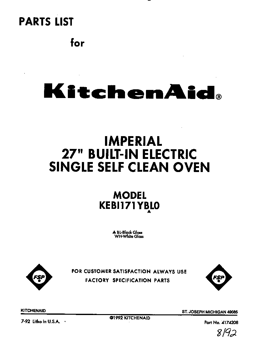 KitchenAid KEBI171YWH0 front cover diagram