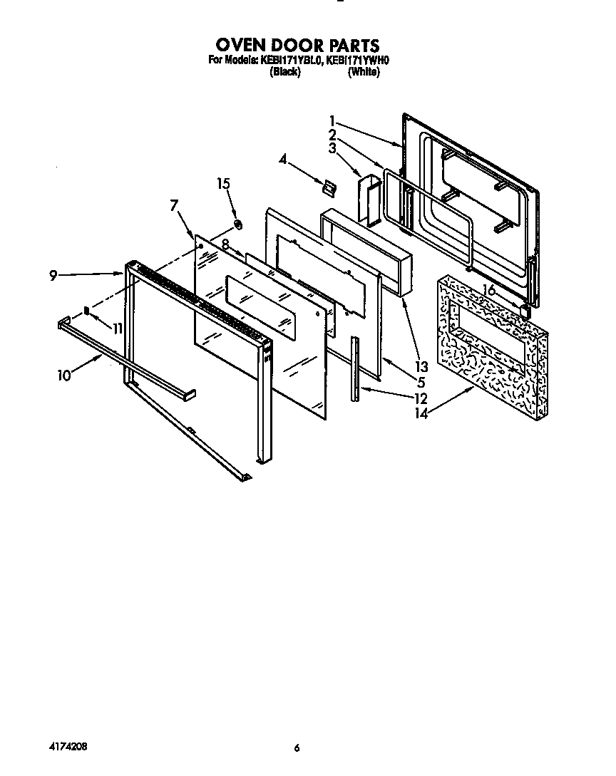 KitchenAid KEBI171YWH0 oven door diagram