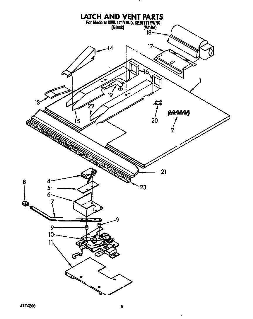 KitchenAid KEBI171YWH0 latch and vent diagram