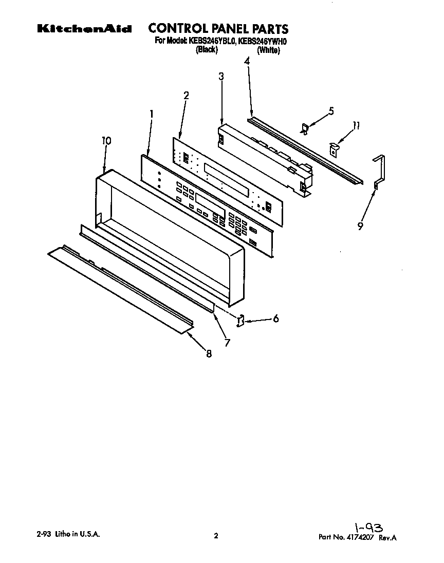 KitchenAid KEBS246YWH0 control panel diagram