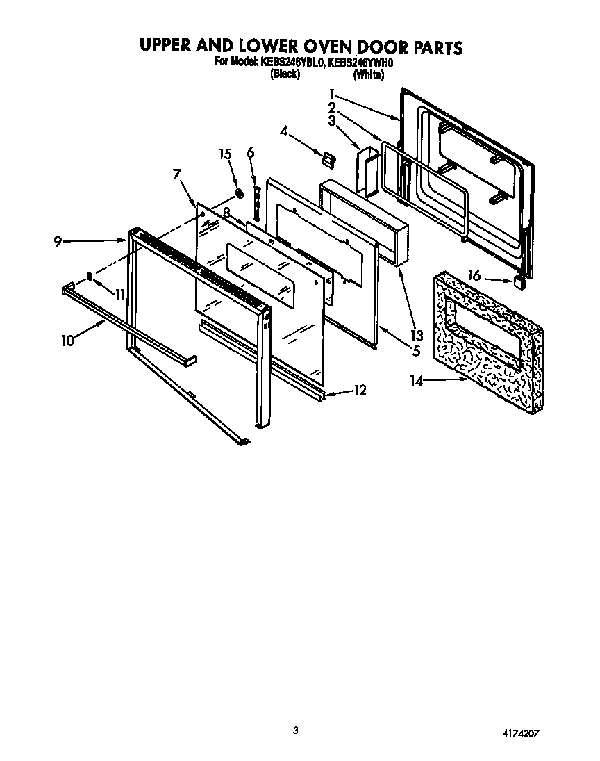 KitchenAid KEBS246YWH0 upper and lower oven door diagram