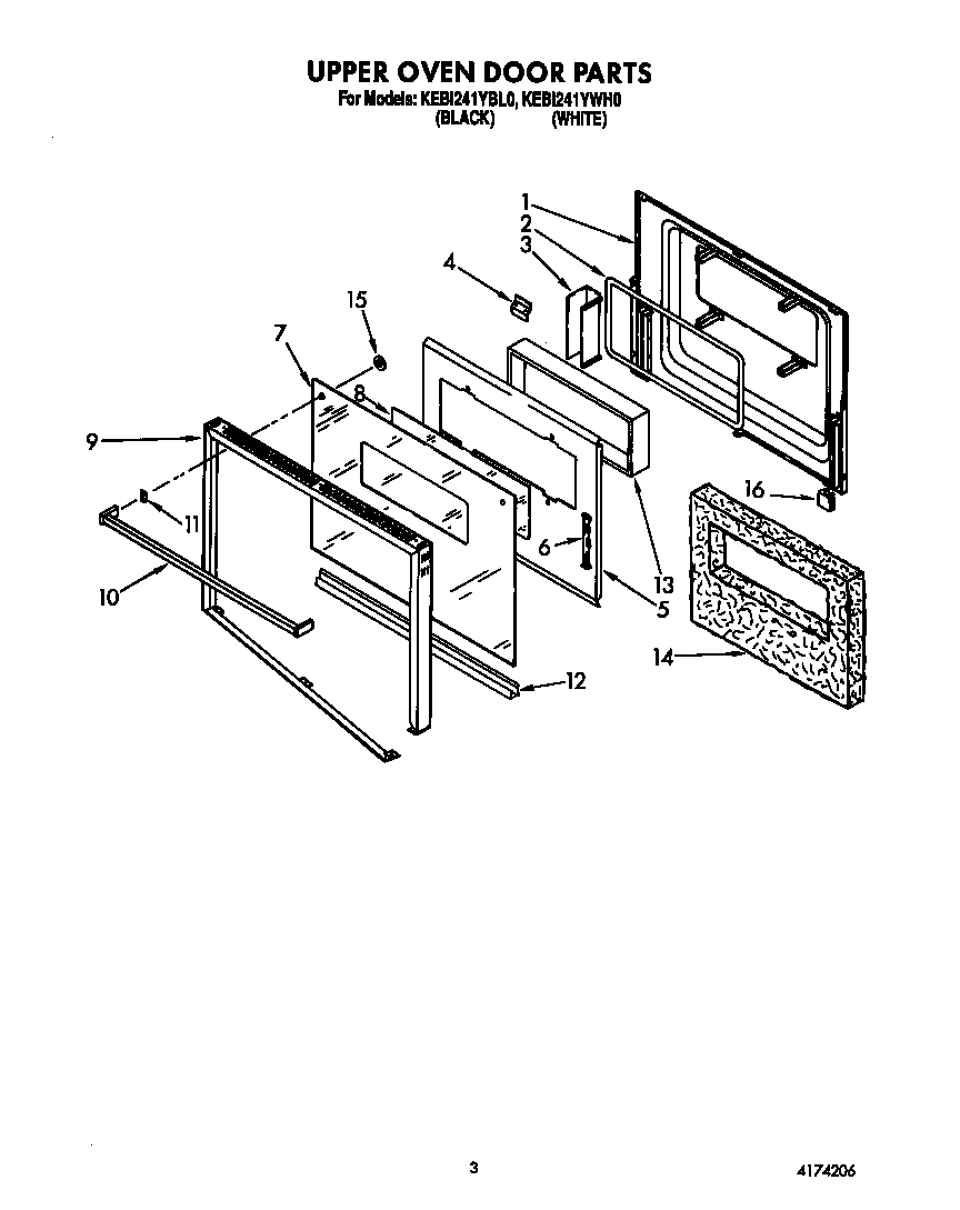 KitchenAid KEBI241YWH0 upper oven door diagram