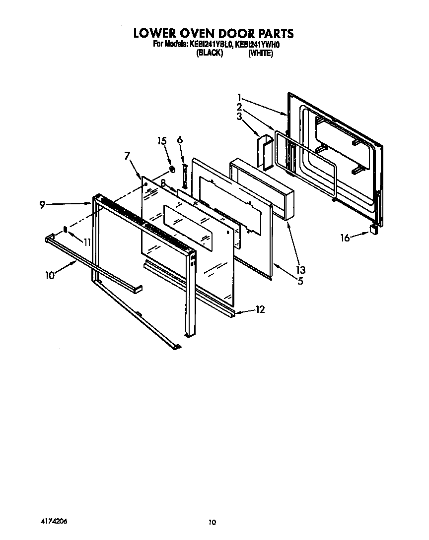 KitchenAid KEBI241YWH0 lower oven door diagram
