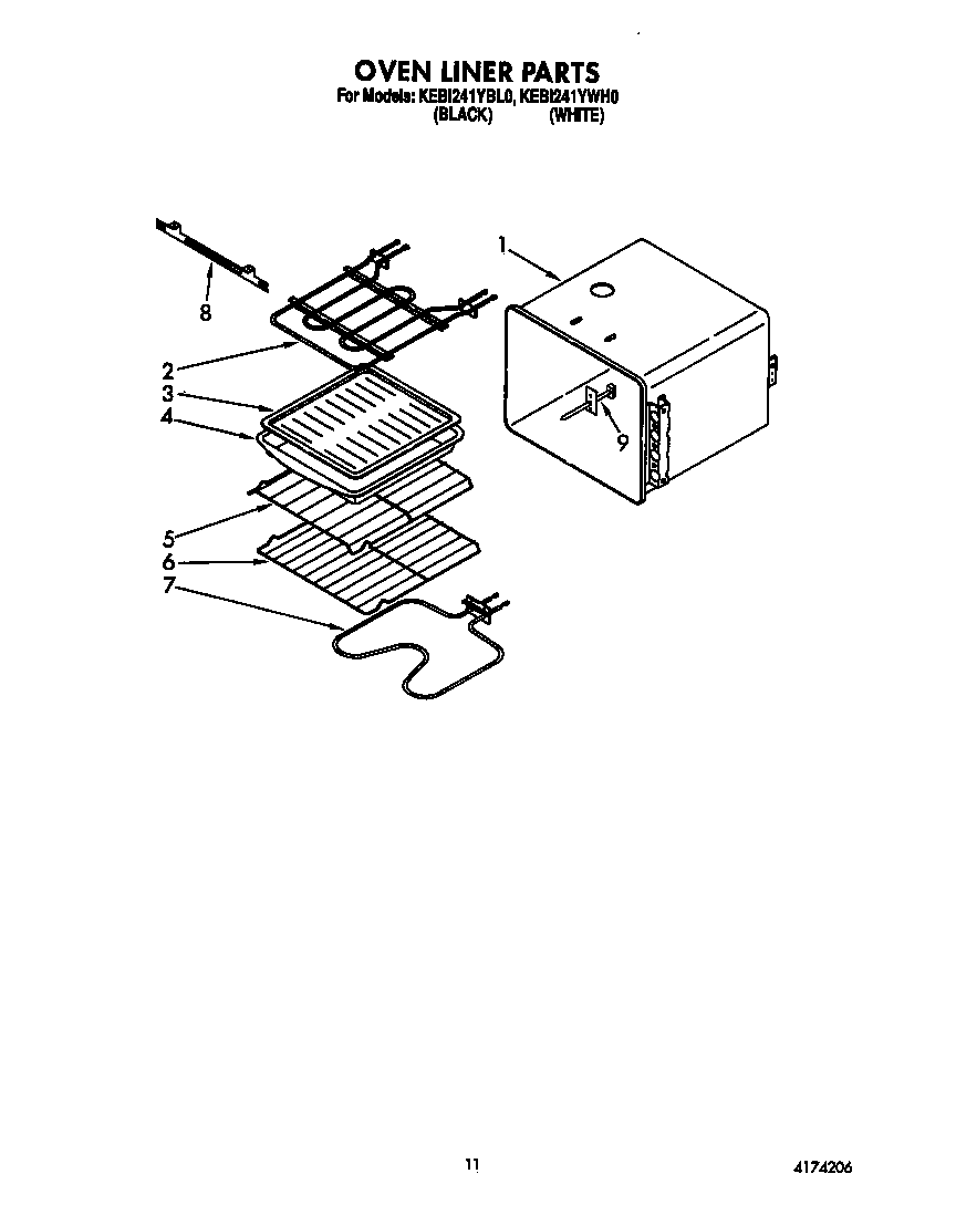 KitchenAid KEBI241YWH0 oven liner diagram