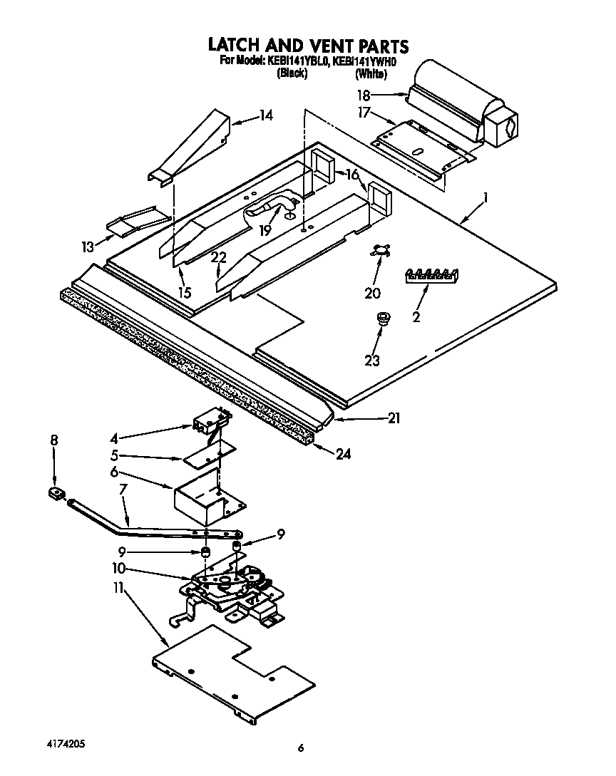 KitchenAid KEBI141YWH0 latch and vent diagram