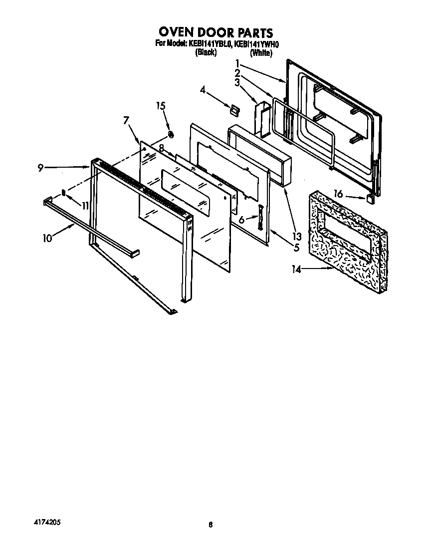KitchenAid KEBI141YWH0 oven door diagram