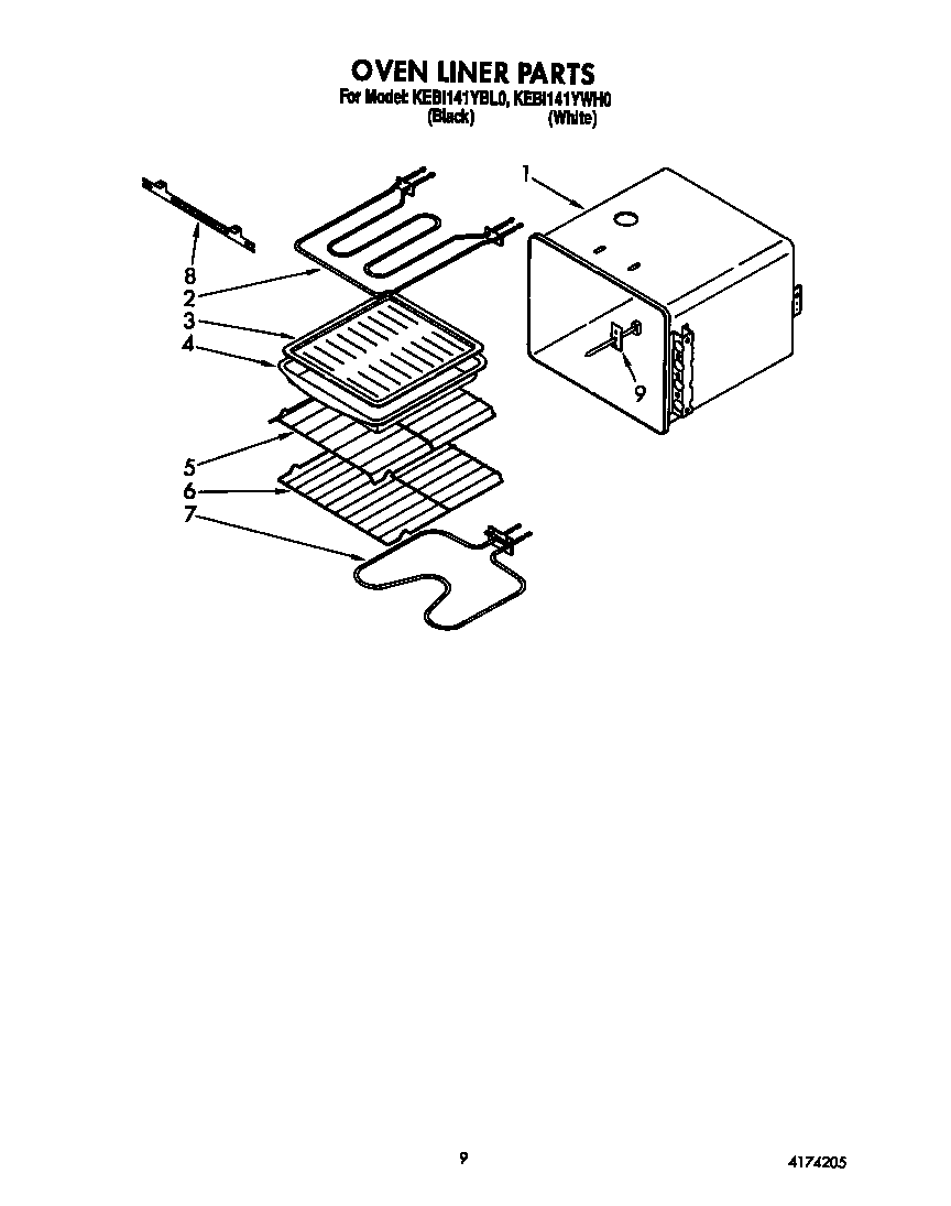 KitchenAid KEBI141YWH0 oven liner diagram