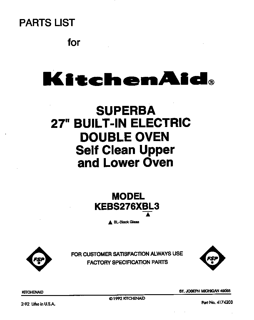 KitchenAid KEBS276XBL3 front cover diagram