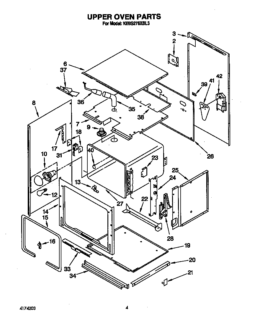 KitchenAid KEBS276XBL3 upper oven diagram