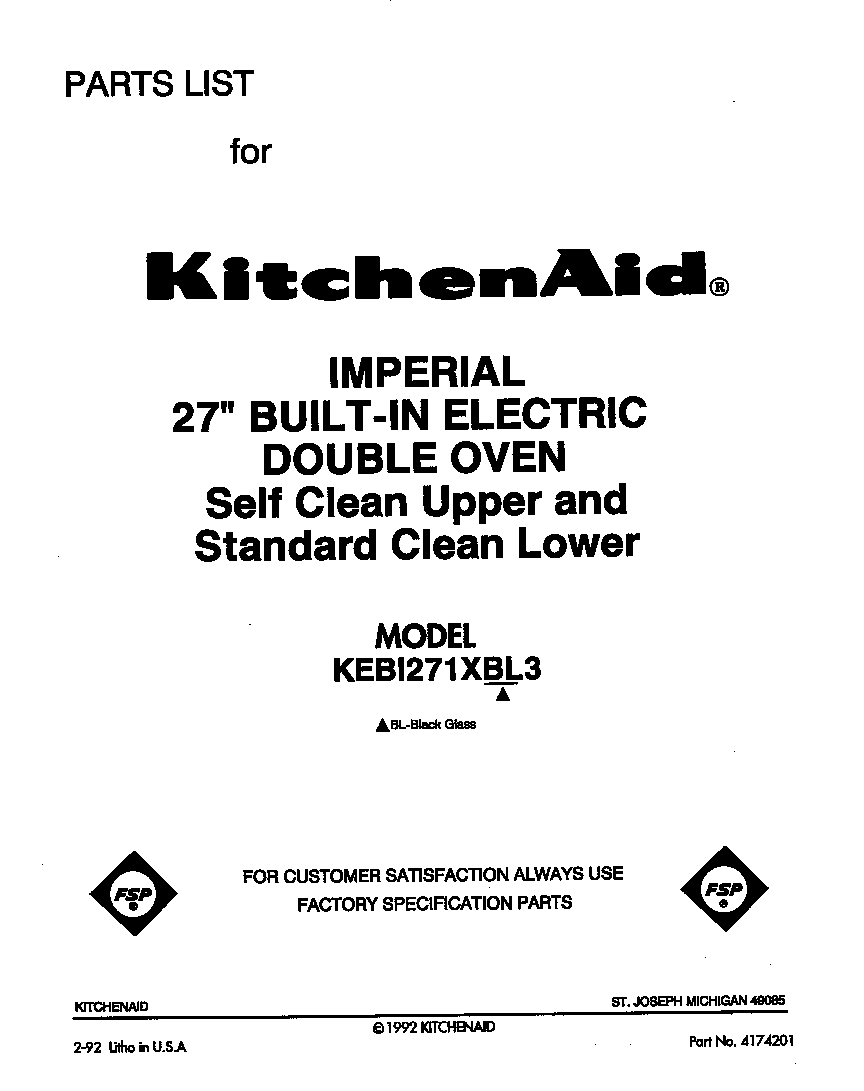 KitchenAid KEBI271XBL3 front cover diagram