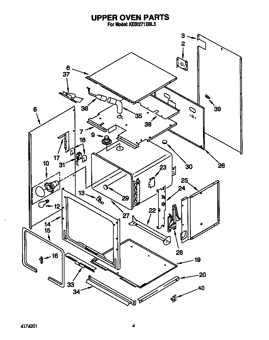 KitchenAid KEBI271XBL3 upper oven diagram