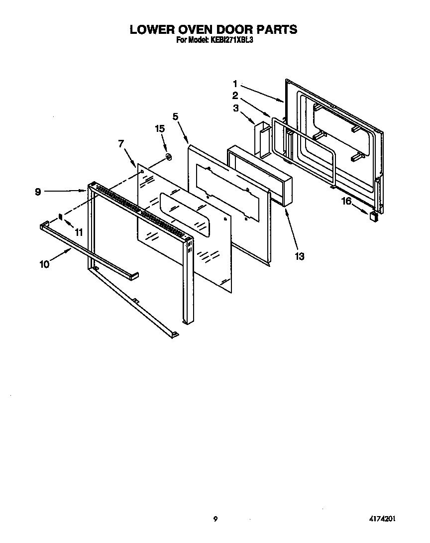 KitchenAid KEBI271XBL3 lower oven door diagram