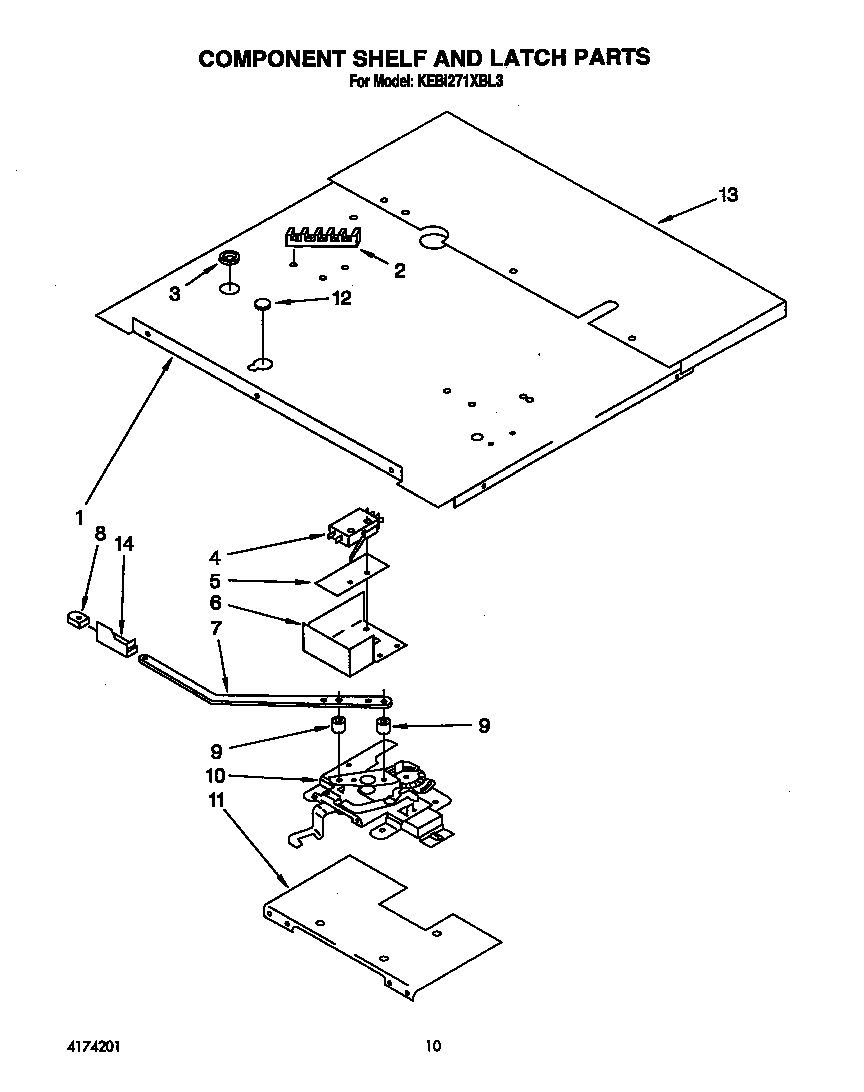 KitchenAid KEBI271XBL3 component shelf and latch diagram