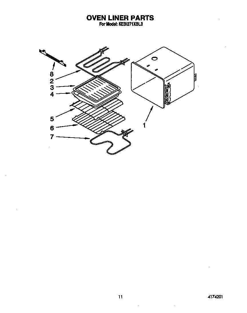 KitchenAid KEBI271XBL3 oven liner diagram