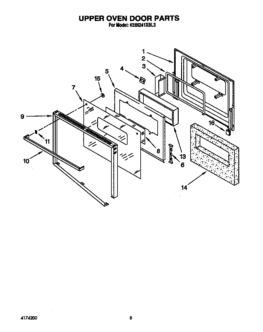 KitchenAid KEBI241XBL3 upper oven door diagram