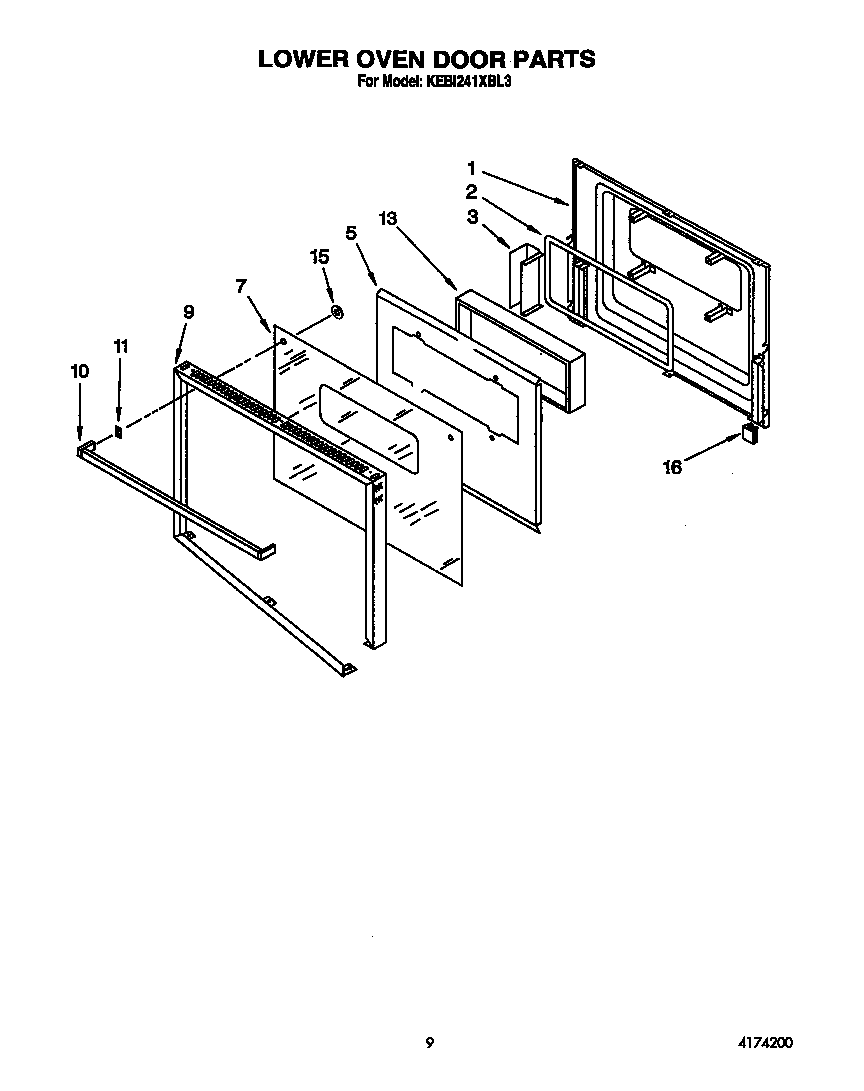 KitchenAid KEBI241XBL3 lower oven door diagram