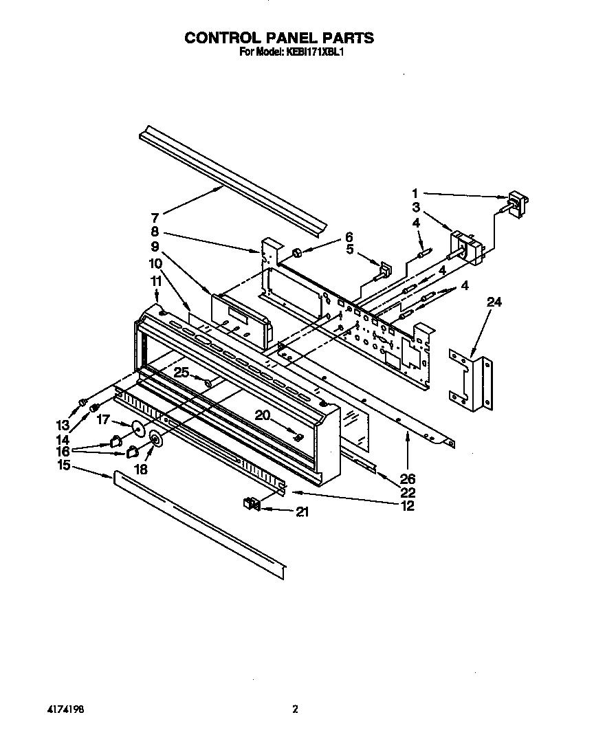 KitchenAid KEBI171XWH1 control panel diagram
