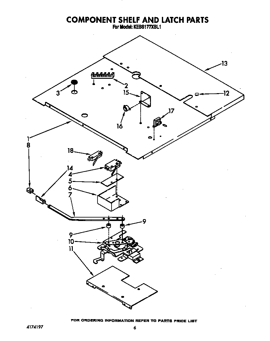 KitchenAid KEBS177XWH1 component shelf and latch diagram