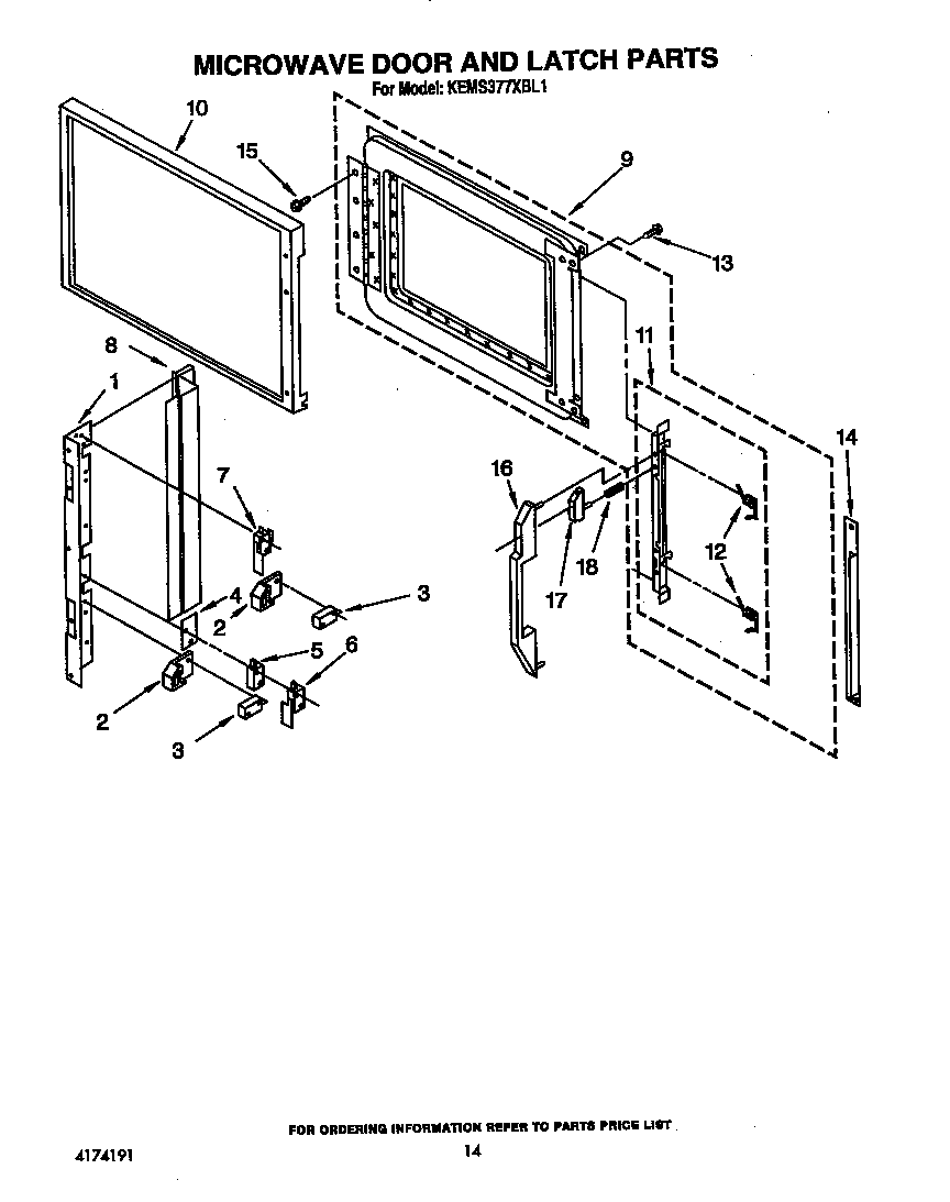 KitchenAid KEMS377XWH1 microwave door and latch diagram