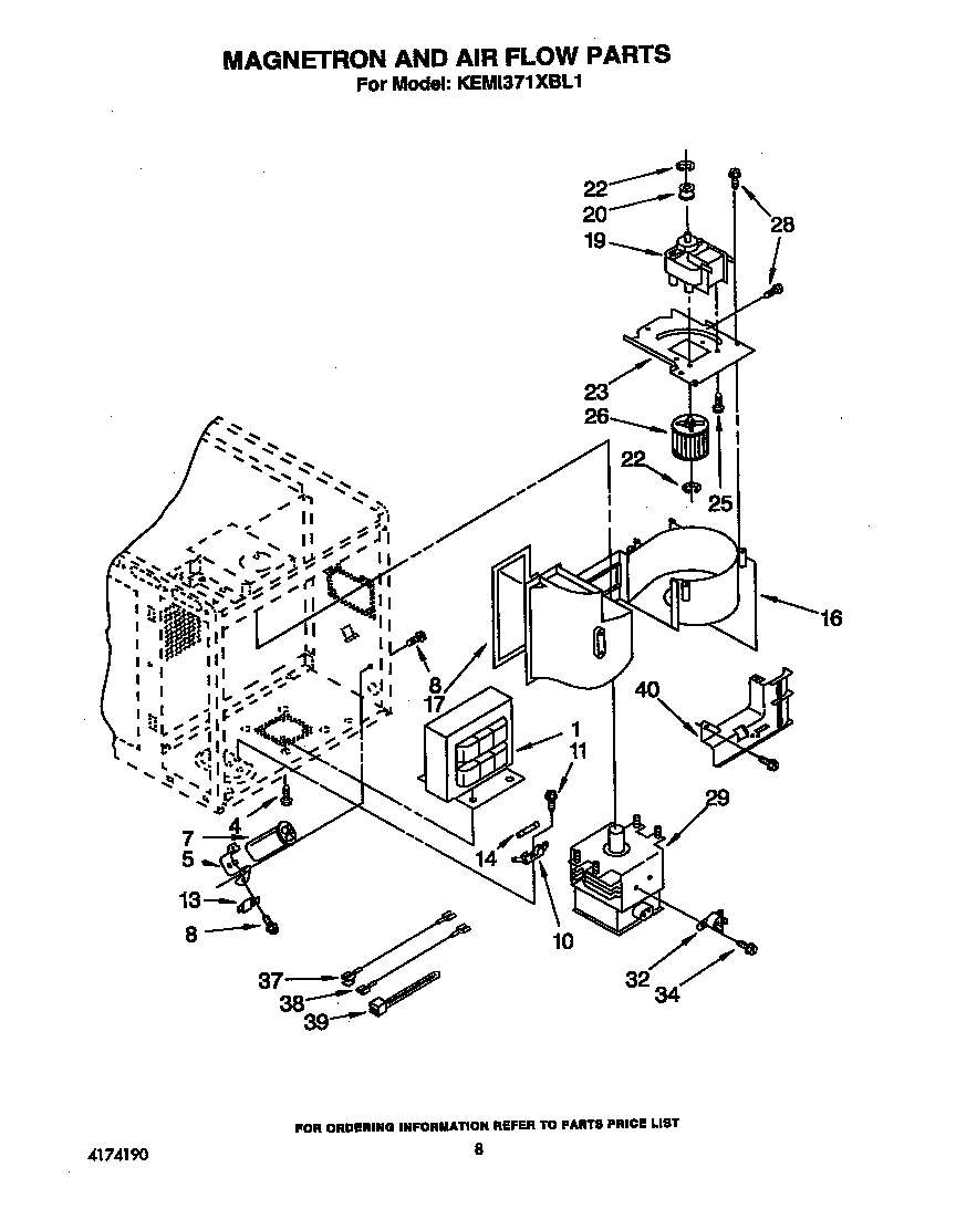 KitchenAid KEMI371XBL1 magnetron and air flow diagram