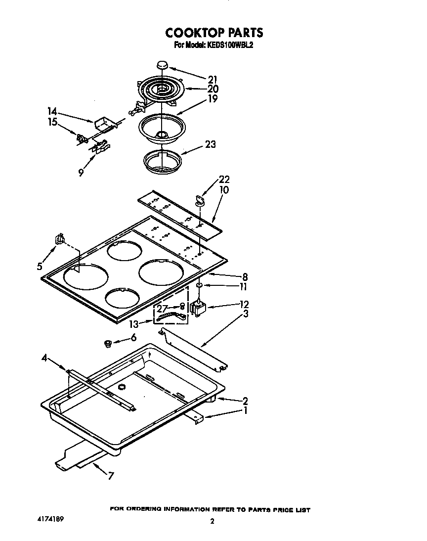 KitchenAid KEDS100WWH2 cooktop diagram