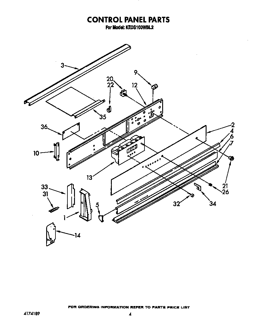 KitchenAid KEDS100WWH2 control panel diagram