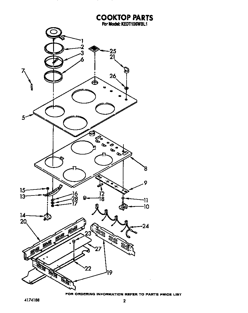 KitchenAid KEDT105WWH1 cooktop diagram