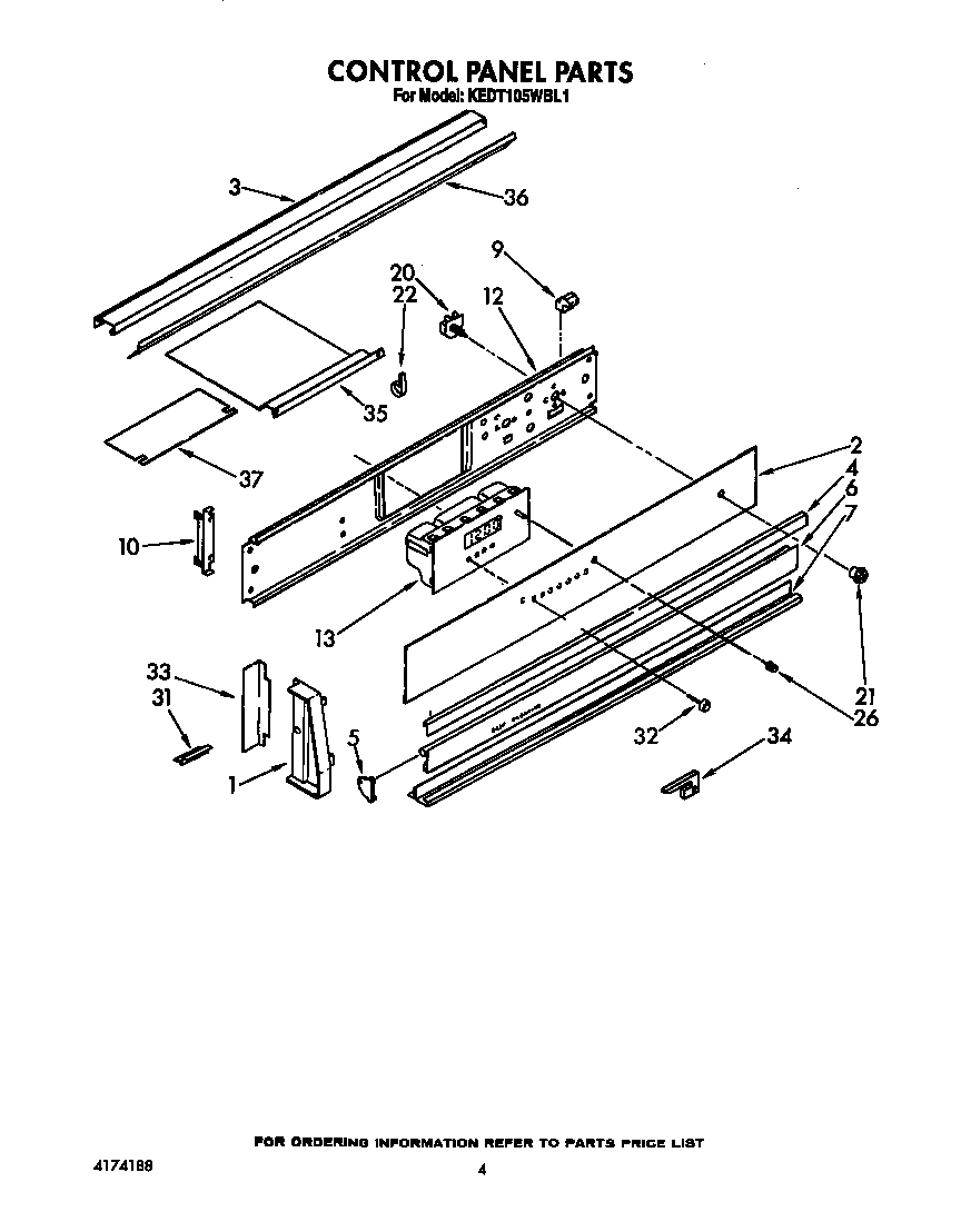 KitchenAid KEDT105WWH1 control panel diagram
