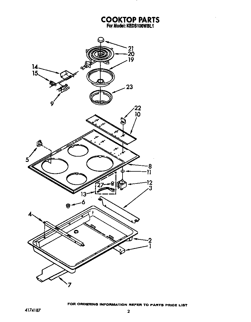 KitchenAid KEDS100WWH1 cooktop diagram