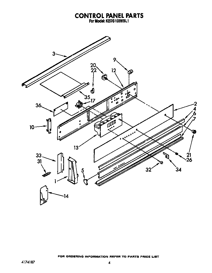 KitchenAid KEDS100WWH1 control panel diagram