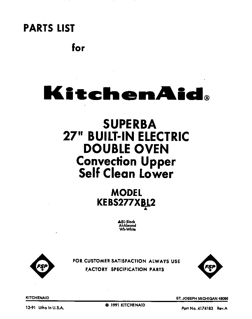 KitchenAid KEBS277XWH2 front cover diagram