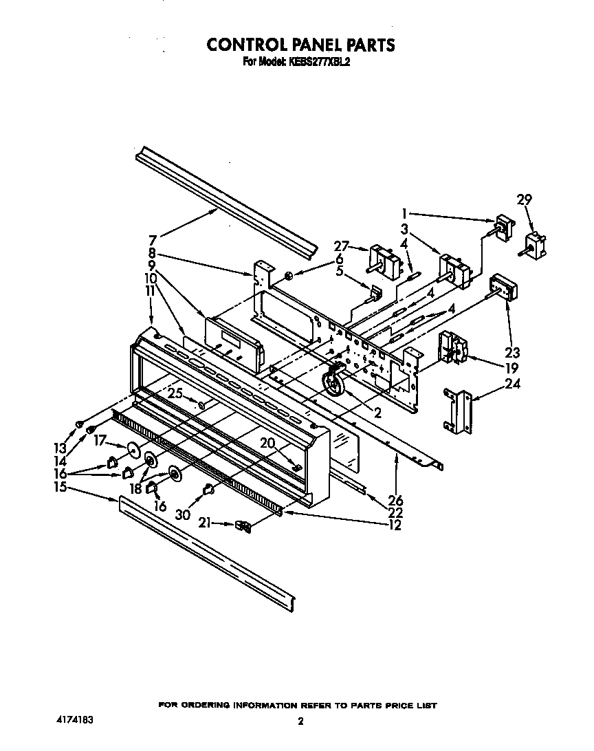 KitchenAid KEBS277XWH2 control panel diagram