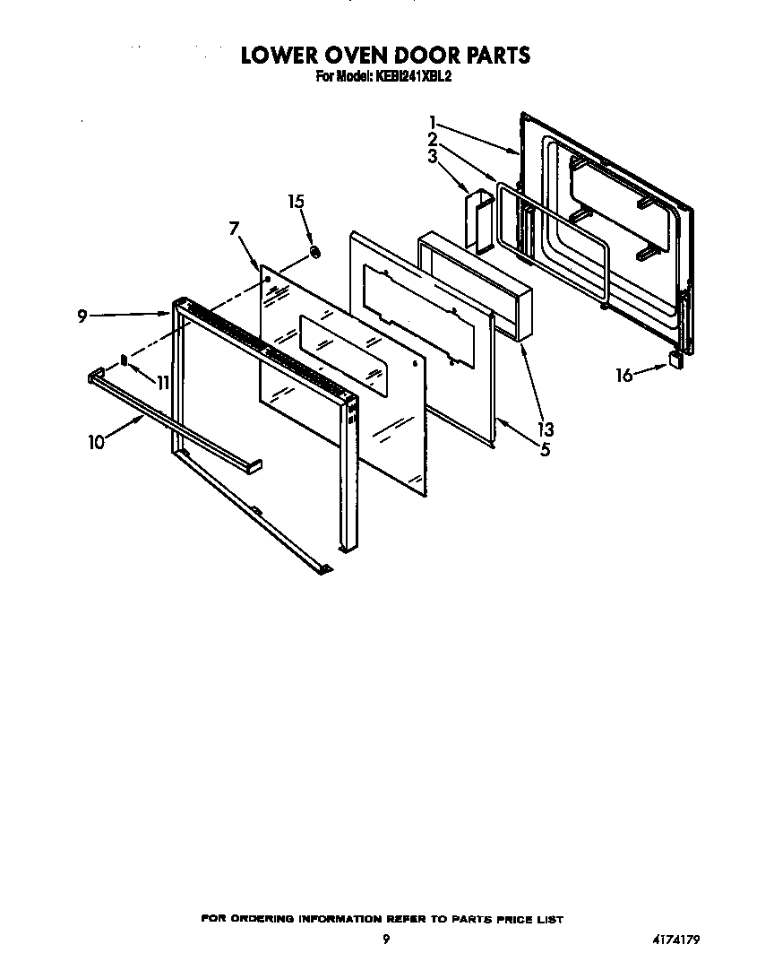 KitchenAid KEBI241XBL2 lower oven door diagram