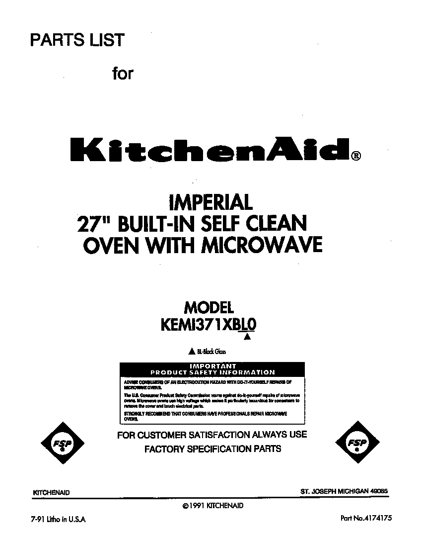 KitchenAid KEMI371XBL0 front cover diagram