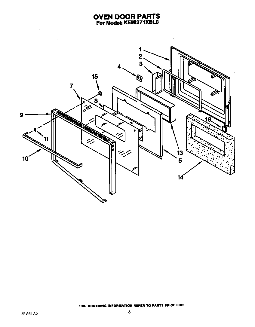 KitchenAid KEMI371XBL0 oven door diagram