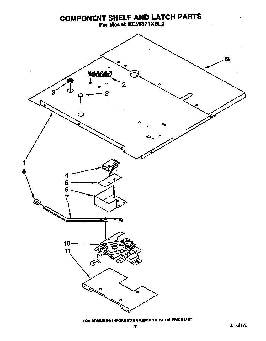 KitchenAid KEMI371XBL0 component shelf and latch diagram