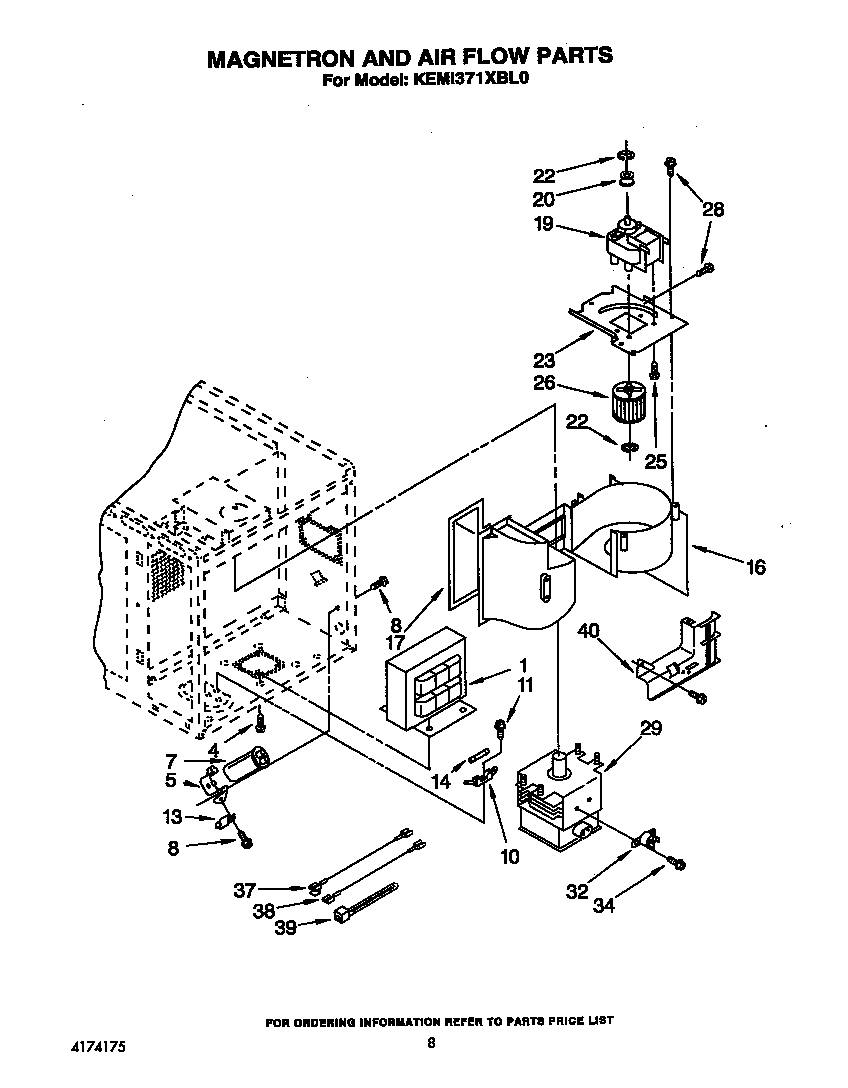 KitchenAid KEMI371XBL0 magnetron and airflow diagram