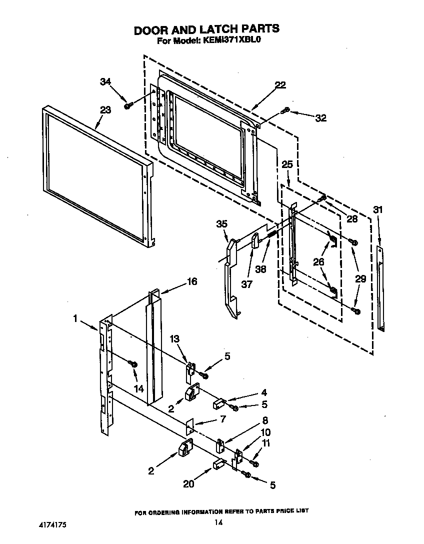 KitchenAid KEMI371XBL0 door and latch diagram