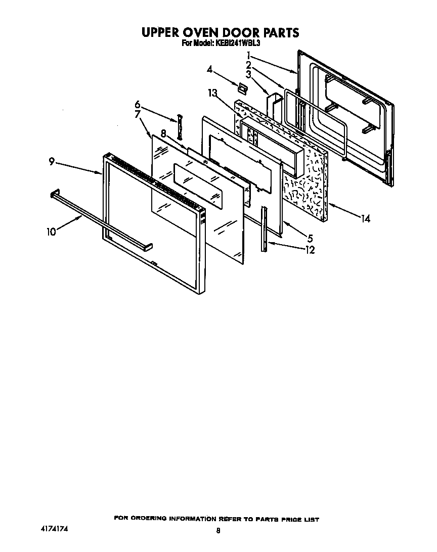 KitchenAid KEBI241WBL3 upper oven door diagram