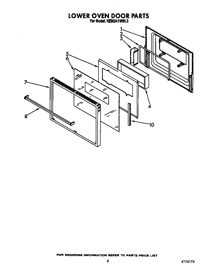 KitchenAid KEBI241WBL3 lower oven door diagram